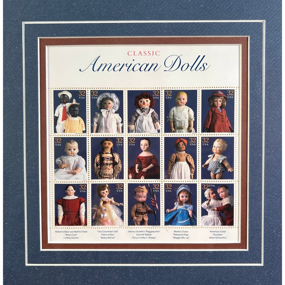 Collector Stamps Framed, sheet of 32 cent Classic American Dolls ‘96 - gift idea